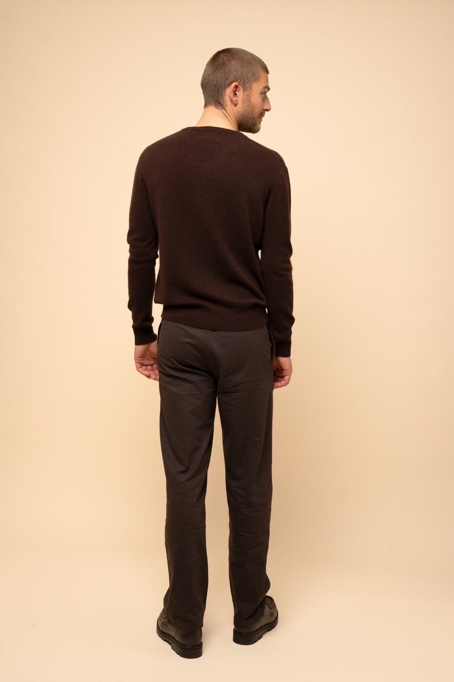 Pull Col V -Walt-100% Cachemire, 2 Fils-Choco-Homme