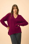 Front And Back V-Neck Jumper - Opal - Burgundy