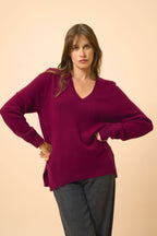 Front And Back V-Neck Jumper - Opal - Burgundy