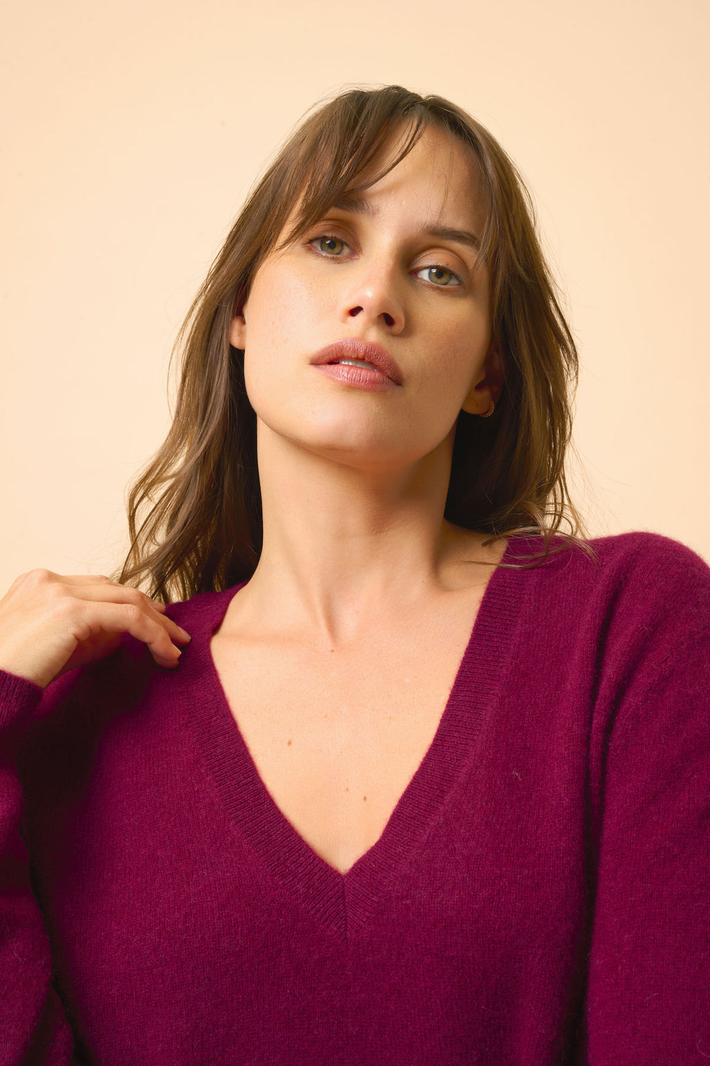 Front And Back V-Neck Jumper - Opal - Burgundy