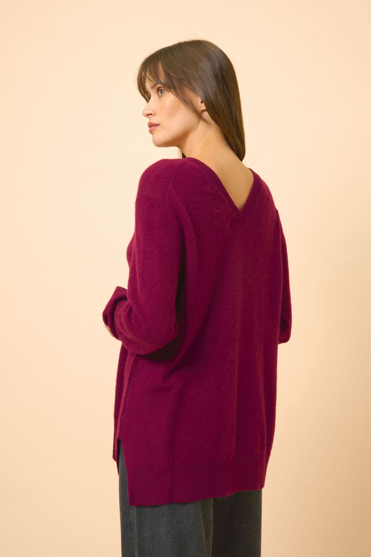 Front And Back V-Neck Jumper - Opal - Burgundy