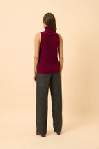Sleeveless Roll Neck Jumper - Purple - Burgundy
