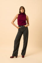 Pull Col Roulé Sans Manches - Violet - Bordeaux