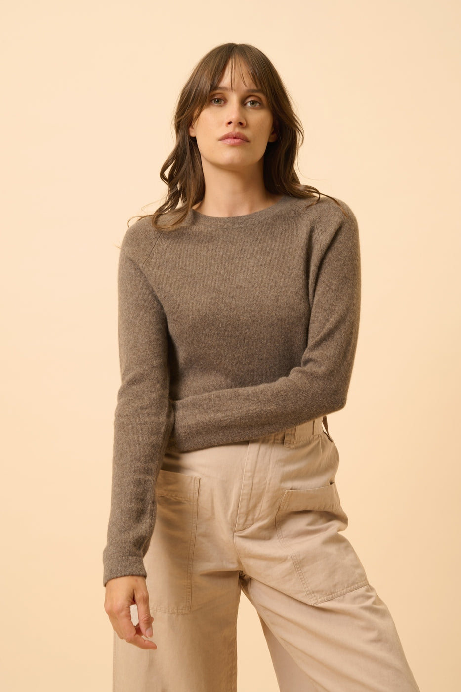 Pull Col Rond-Jane-100% Cachemire, 2 Fils-Taupe Chiné-Femme