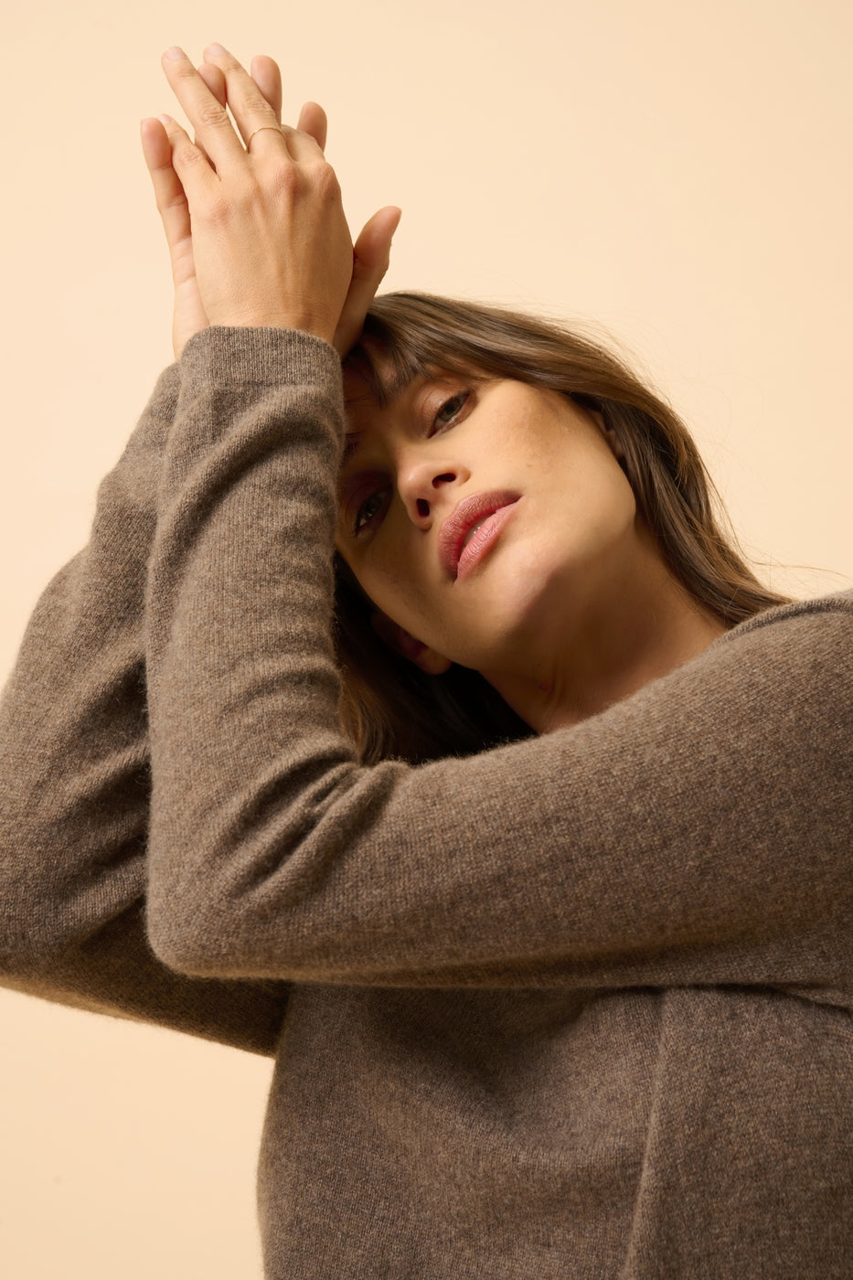 Pull Col Rond-Jane-100% Cachemire, 2 Fils-Taupe Chiné-Femme