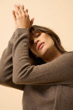 Pull Col Rond-Jane-100% Cachemire, 2 Fils-Taupe Chiné-Femme