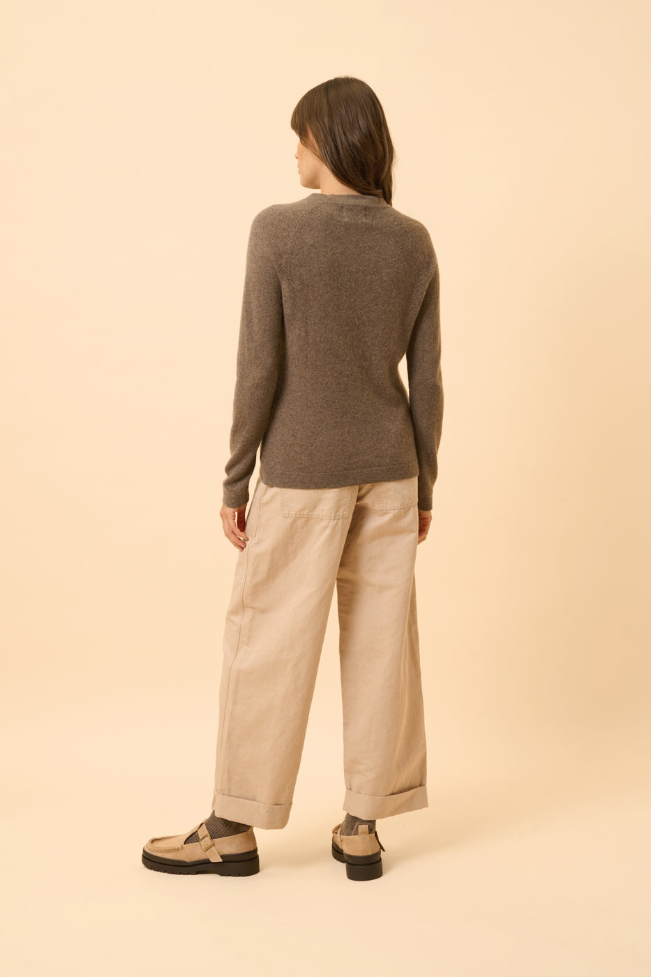 Pull Col Rond-Jane-100% Cachemire, 2 Fils-Taupe Chiné-Femme