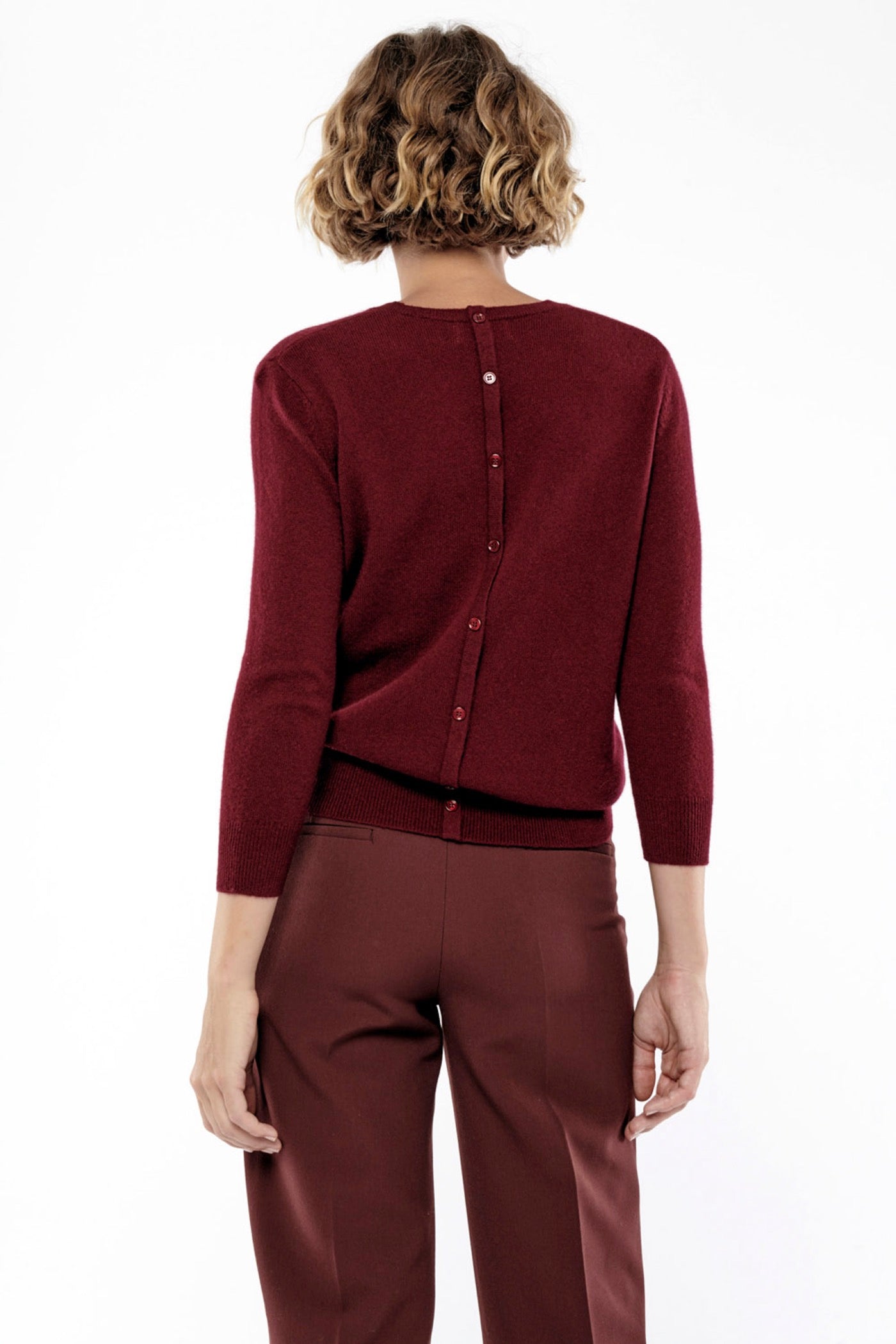 Back-Buttoned Crew-Neck Jumper Janice - 100% 2-Ply Cashmere - Burgundy - Women