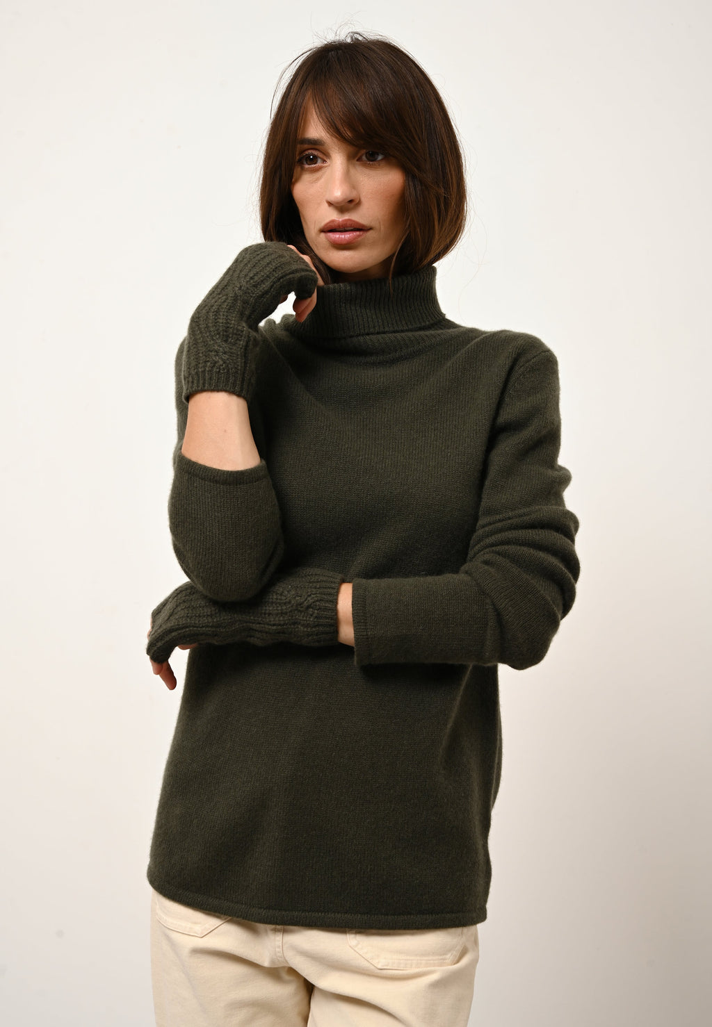 Pull Col Roulé 4 Fils - June - Kaki