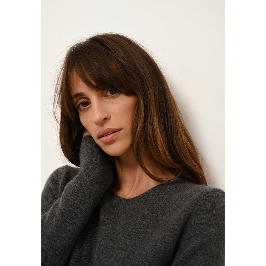 4-Ply Crew-Neck Jumper Joyce - 100% 4-Ply Cashmere - Mottled Anthracite - Women