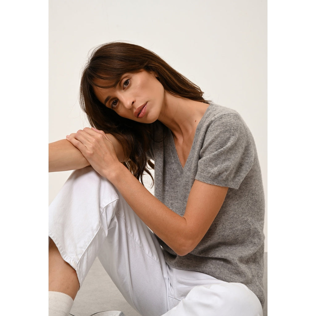 T-Shirt Col V - Glamis - Nuage Chiné