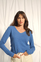 Pull Col V - Joan - Bleu Denim