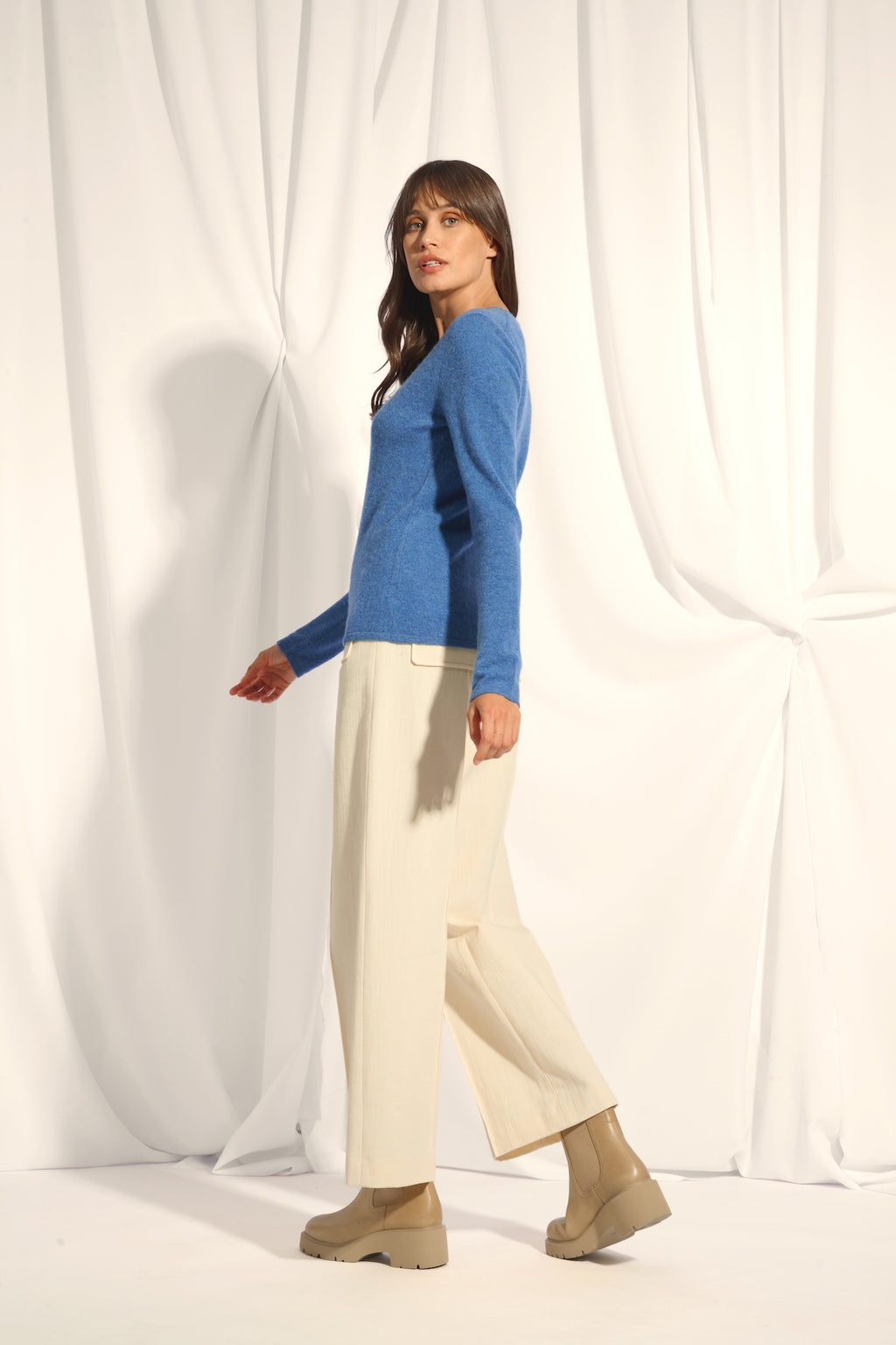 Pull Col V - Joan - Bleu Denim