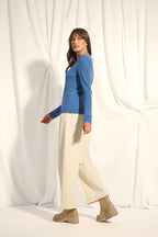 Pull Col V - Joan - Bleu Denim