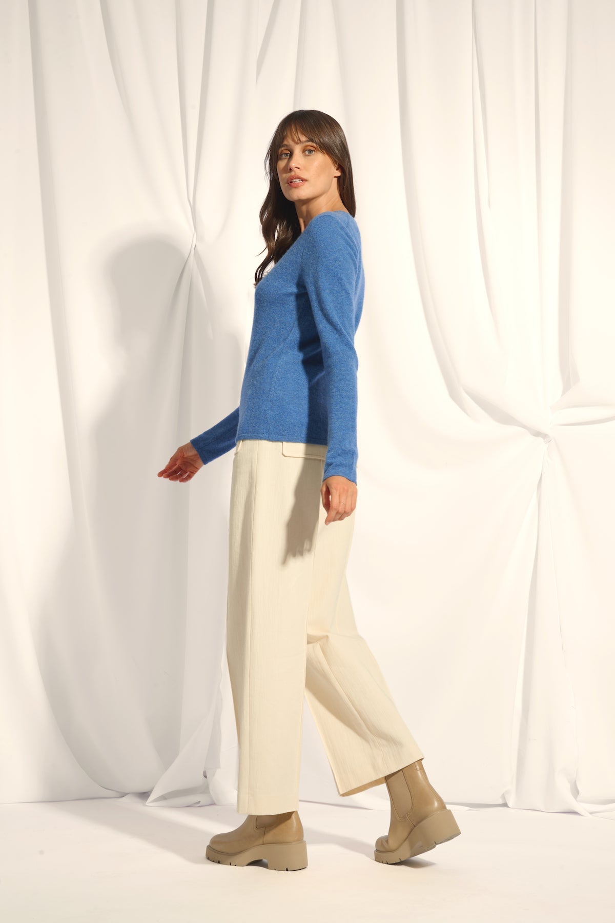 Pull Col V - Joan - Bleu Denim