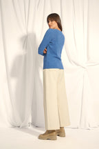Pull Col V - Joan - Bleu Denim