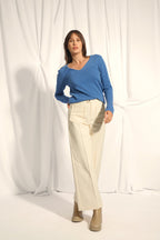 Pull Col V - Joan - Bleu Denim
