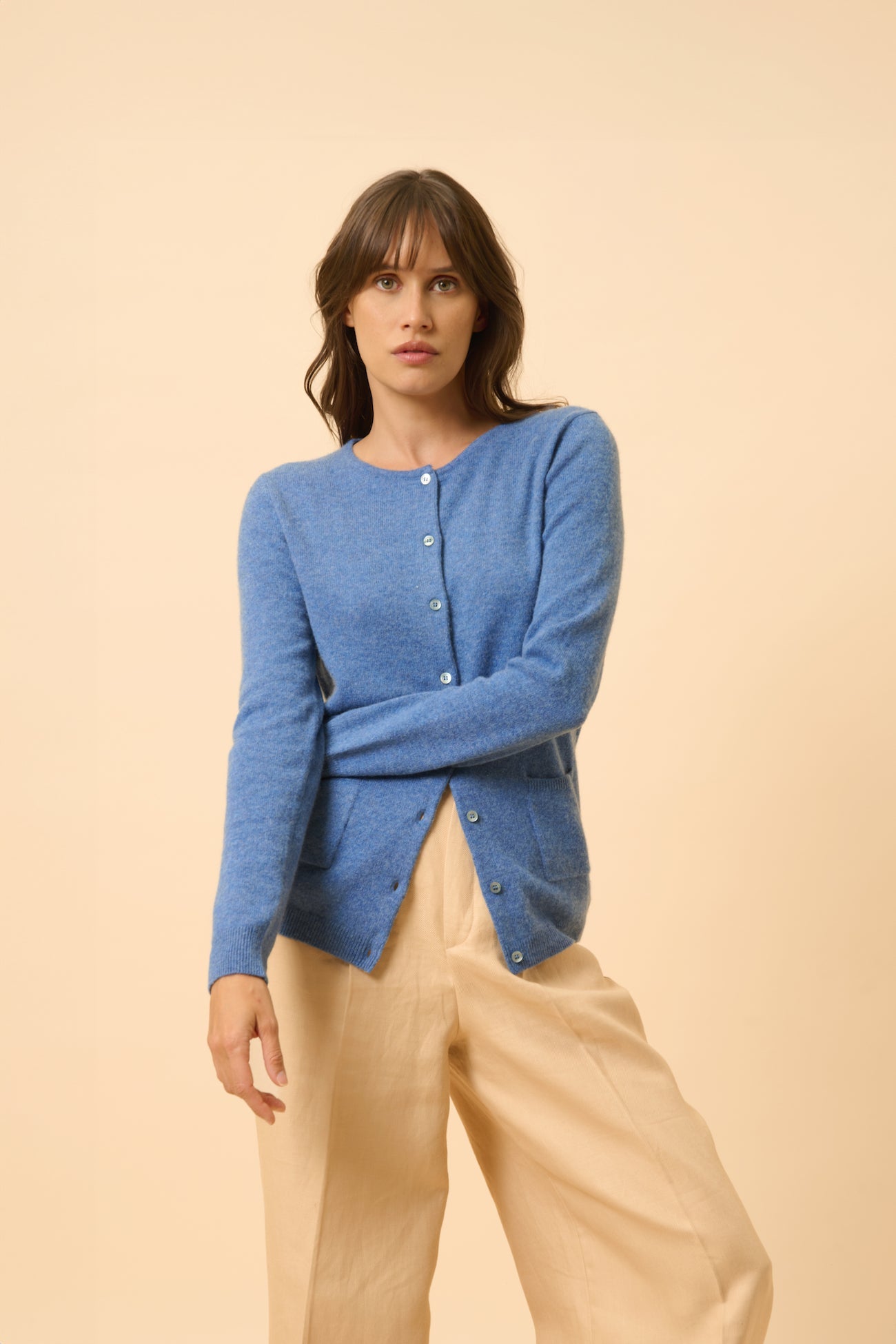 Cardigan Col Rond - Katharine - Bleu Denim