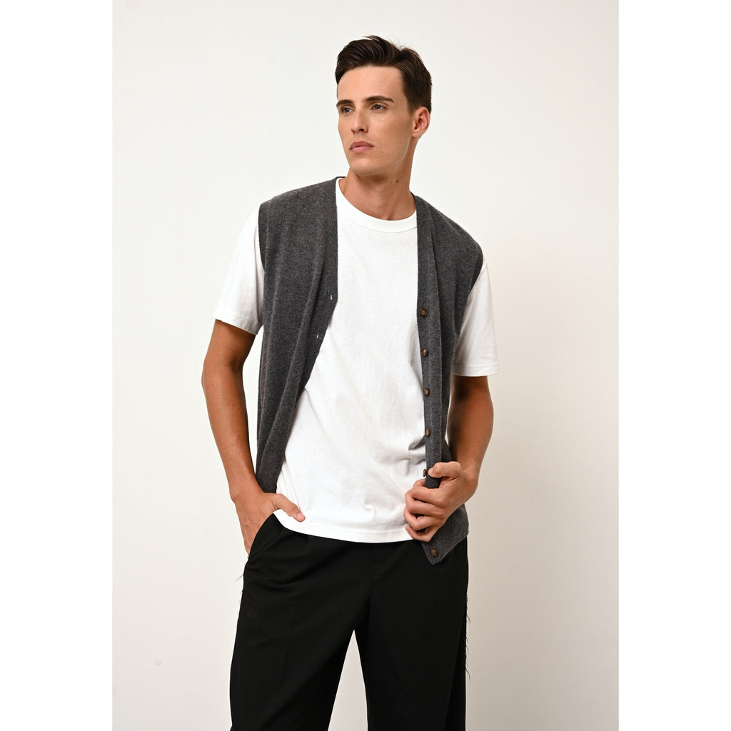 Sleeveless V-Neck Cardigan - Lana - Mottled Anthracite