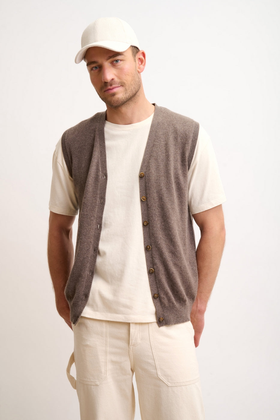 Sleeveless V-Neck Cardigan - Lana - Mottled Taupe