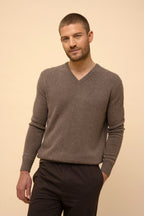 Pull Col V 4 Fils - Nathan - Taupe Chiné