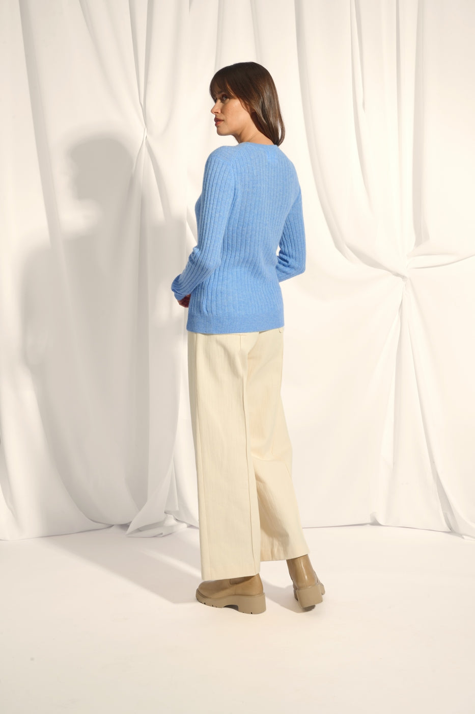 Pull Col Rond - Avana - Sky