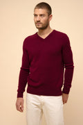 4-Ply V-Neck Jumper - Nathan - Burgundy