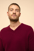 4-Ply V-Neck Jumper - Nathan - Burgundy