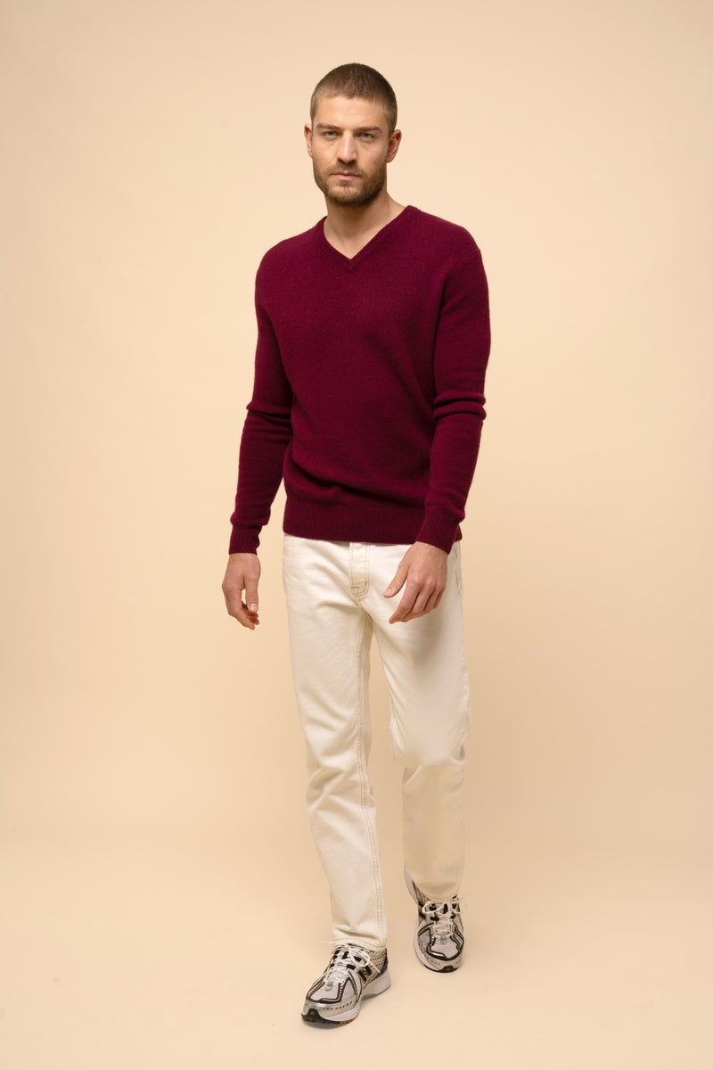 4-Ply V-Neck Jumper - Nathan - Burgundy