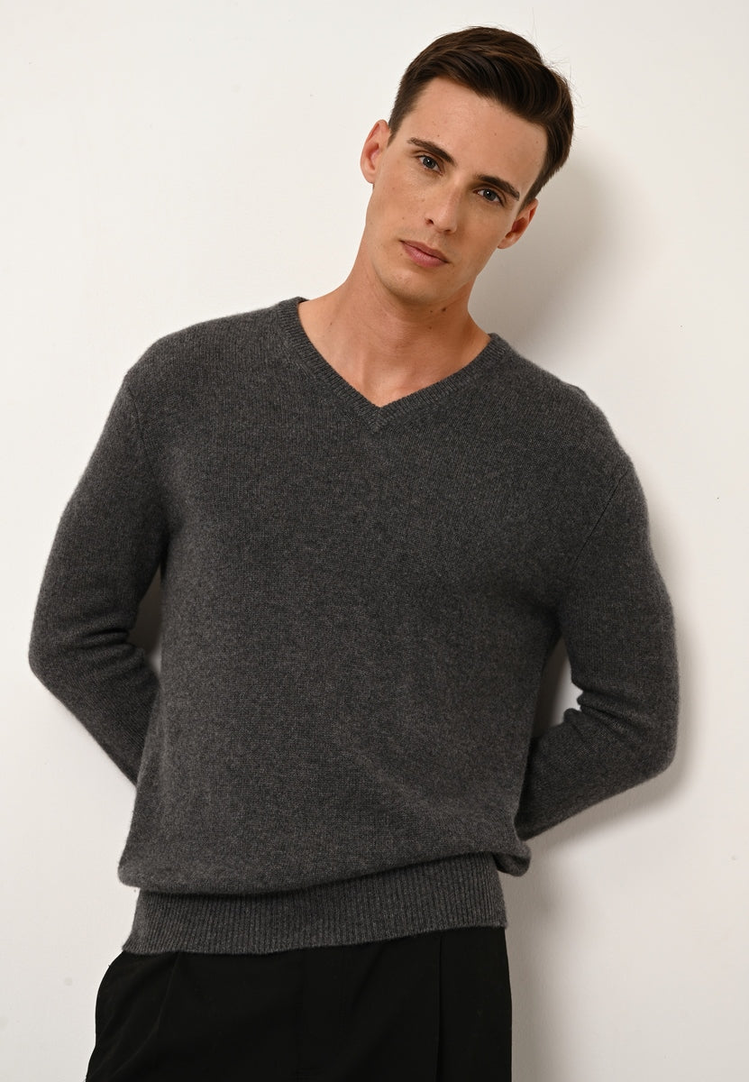 Pull Col V 4 Fils - Nathan - Anthracite Chiné