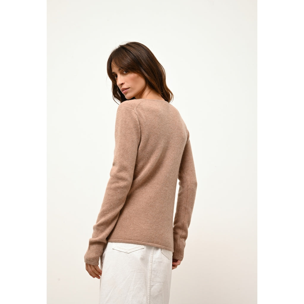 Abby V-Neck Jumper Mottled Camel - 100% Cashmere - 4-Ply - Jersey Knit - Women