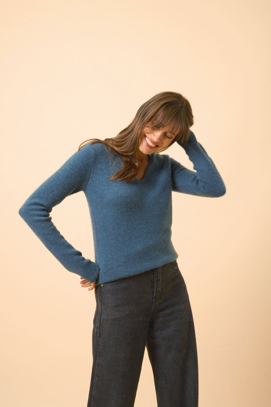Pull Col V 4 Fils-Abby-100% Cachemire, 4 Fils-Vert Canard Chiné-Femme