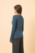 Pull Col V 4 Fils-Abby-100% Cachemire, 4 Fils-Vert Canard Chiné-Femme