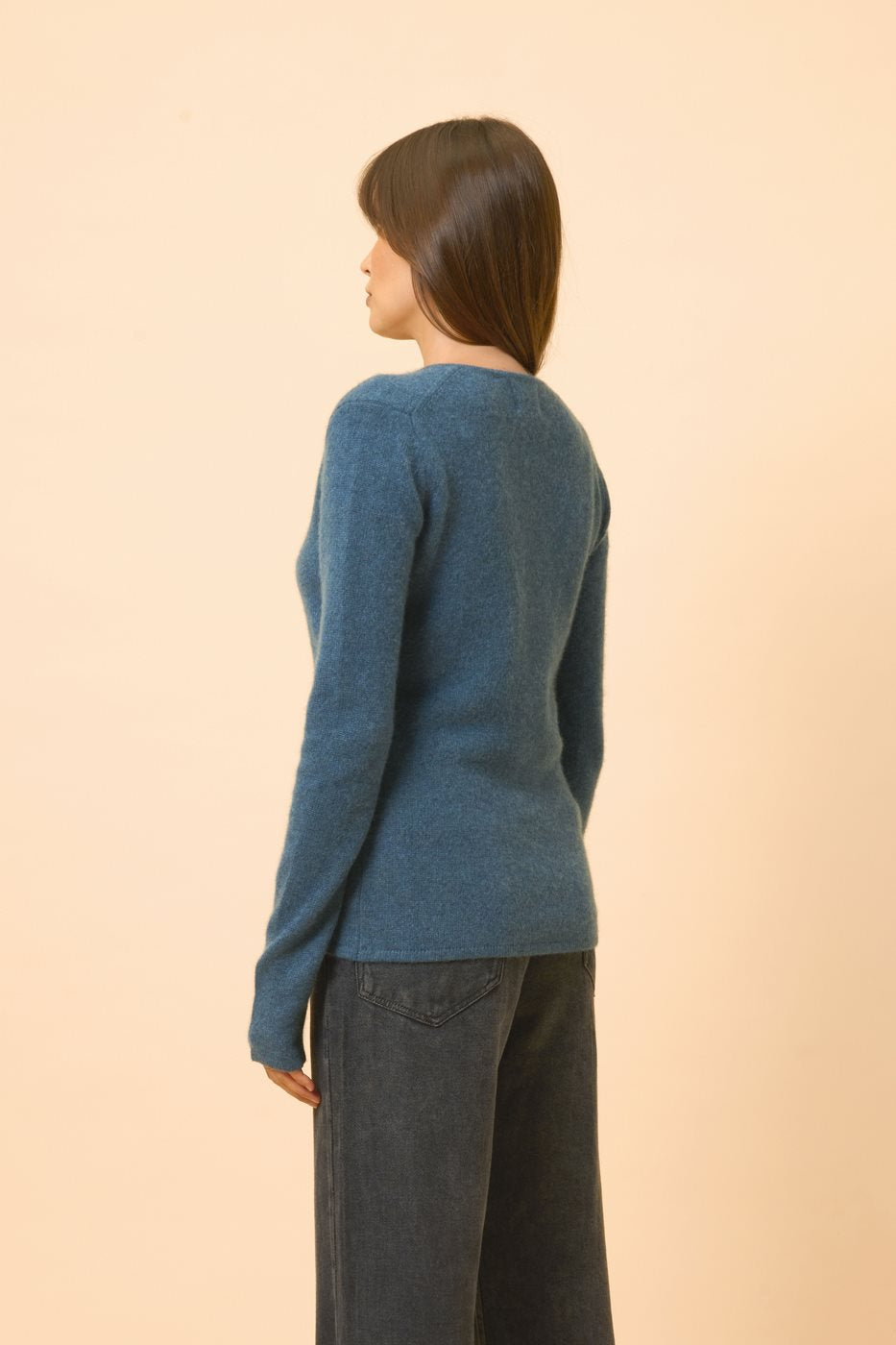 Pull Col V 4 Fils-Abby-100% Cachemire, 4 Fils-Vert Canard Chiné-Femme