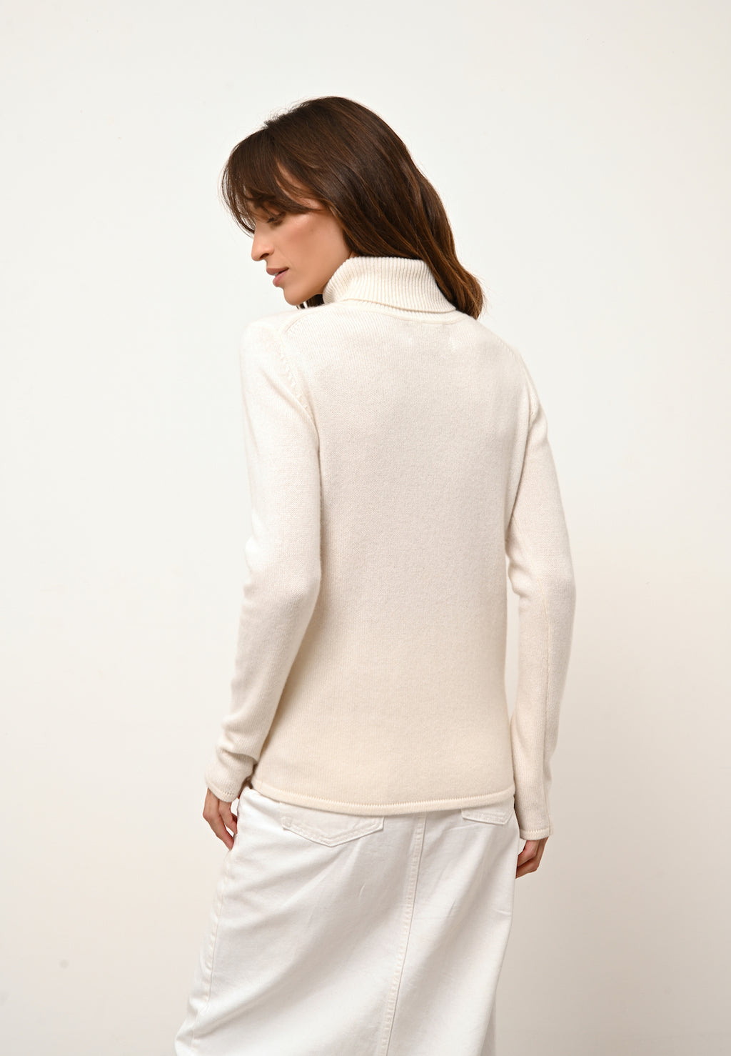 Pull Col Roulé 4 Fils June - 100% Cachemire 4 Fils - Neige - Femme