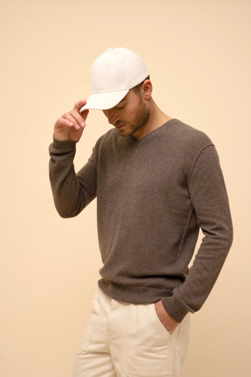 Pull Col V - Tom - Taupe Chiné
