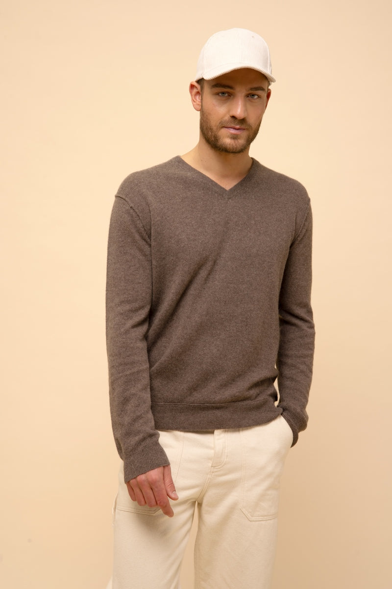 Pull Col V - Tom - Taupe Chiné