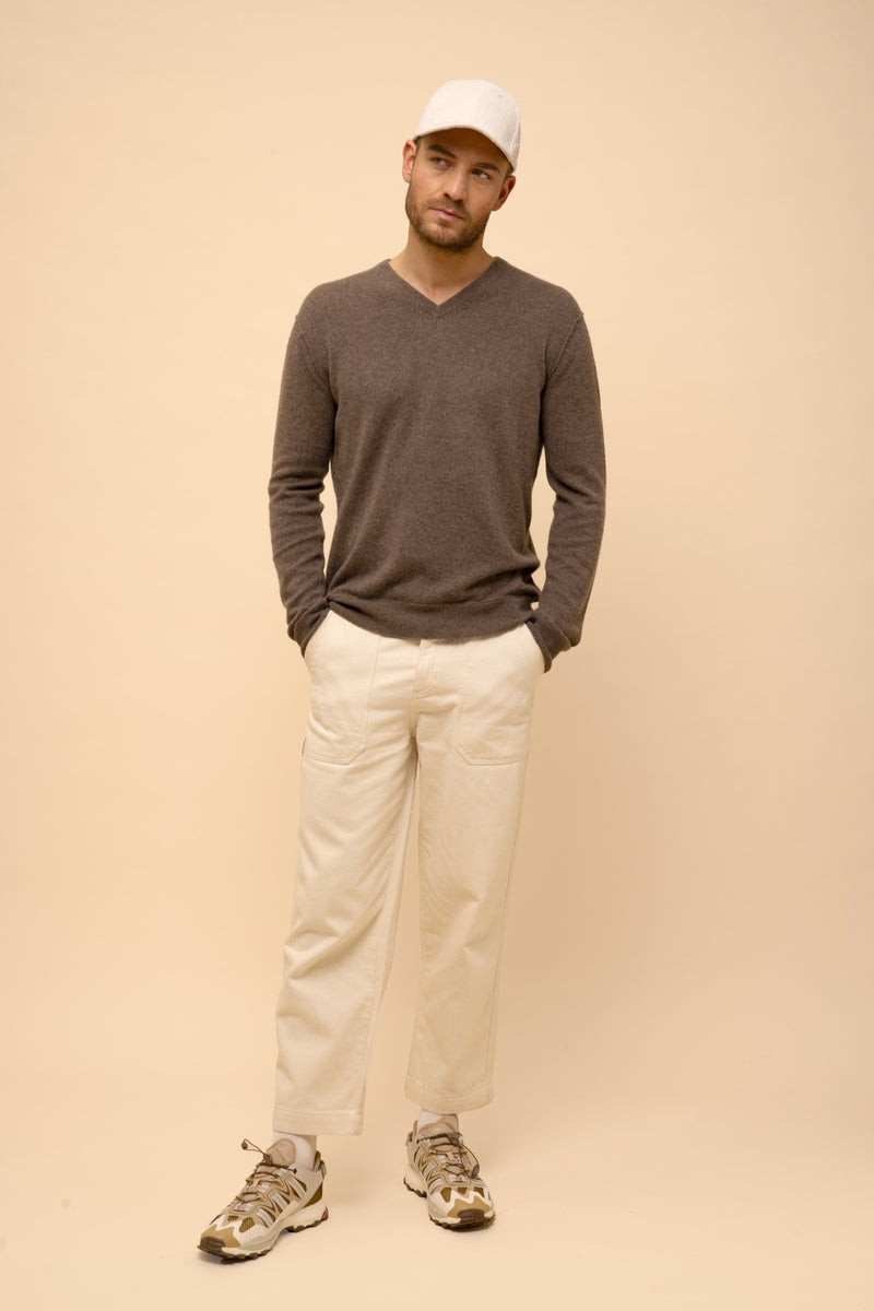 Pull Col V - Tom - Taupe Chiné
