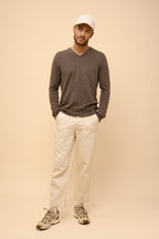 Pull Col V - Tom - Taupe Chiné