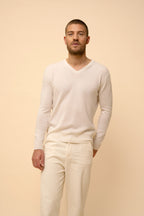 Pull Col V  Walt - 100% Cachemire 2 Fils - Ivoire - Homme