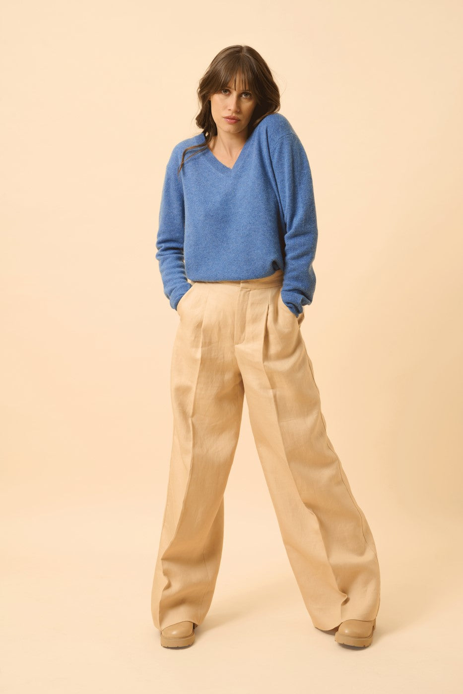 Pull Col V - Nora - Bleu Denim