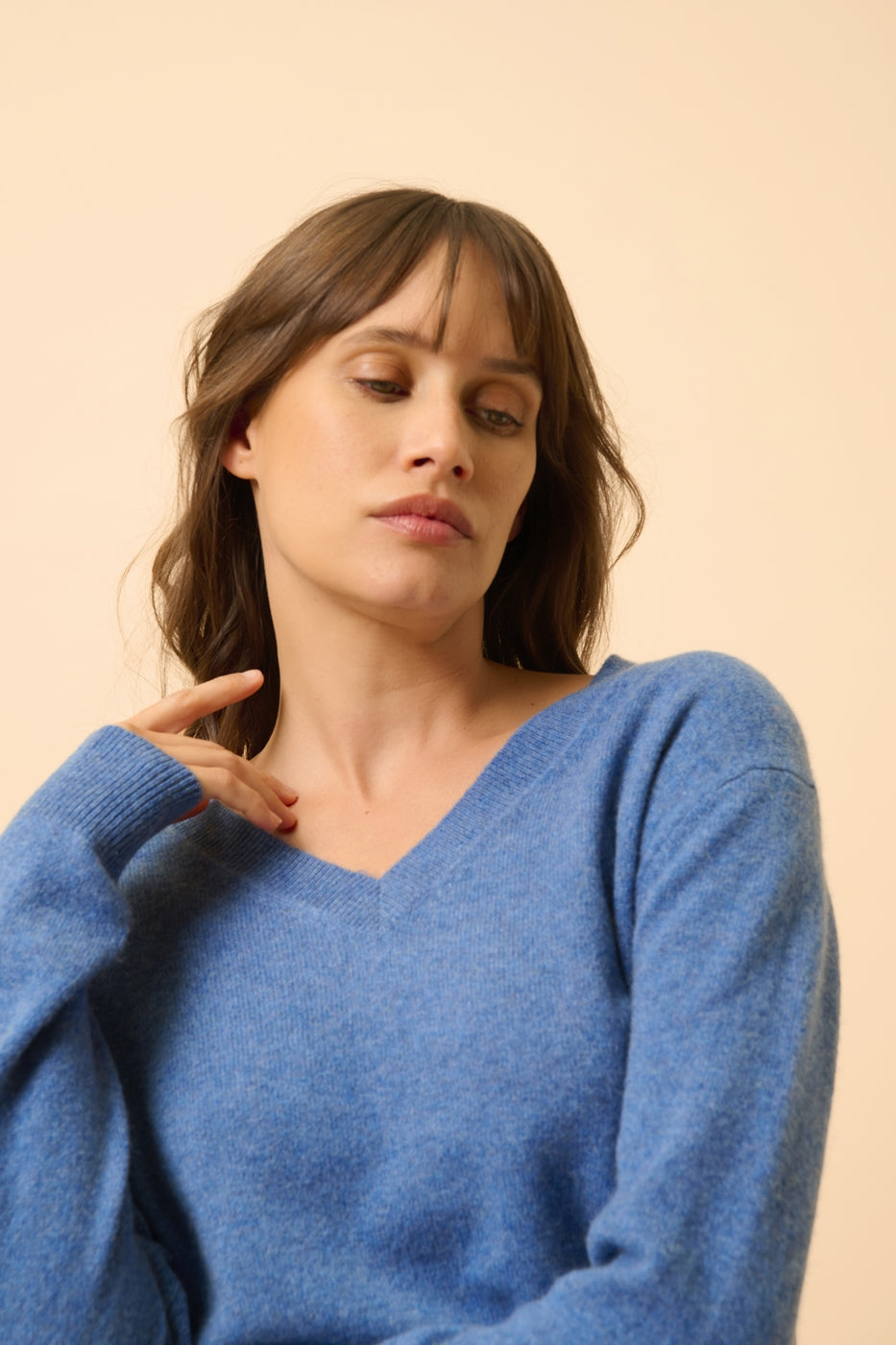 Pull Col V - Nora - Bleu Denim