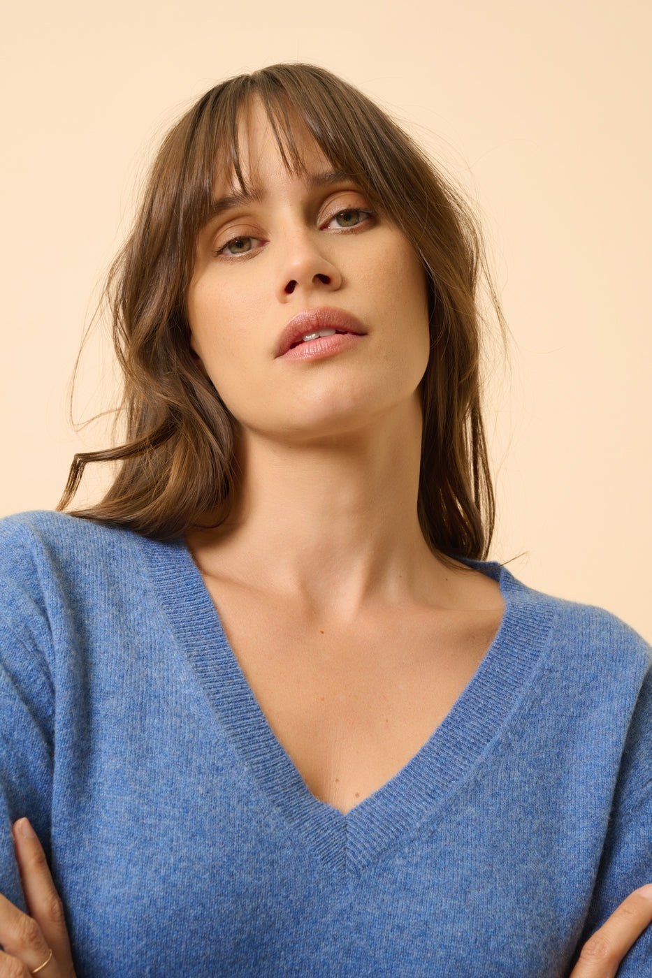 Pull Col V - Nora - Bleu Denim