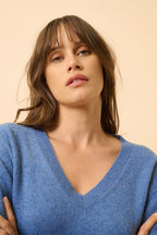 Pull Col V - Nora - Bleu Denim