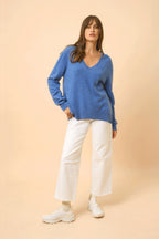 Jersey con Cuello en V Delantero y Trasero - Opal - Azul Denim