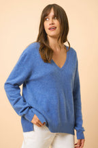Jersey con Cuello en V Delantero y Trasero - Opal - Azul Denim