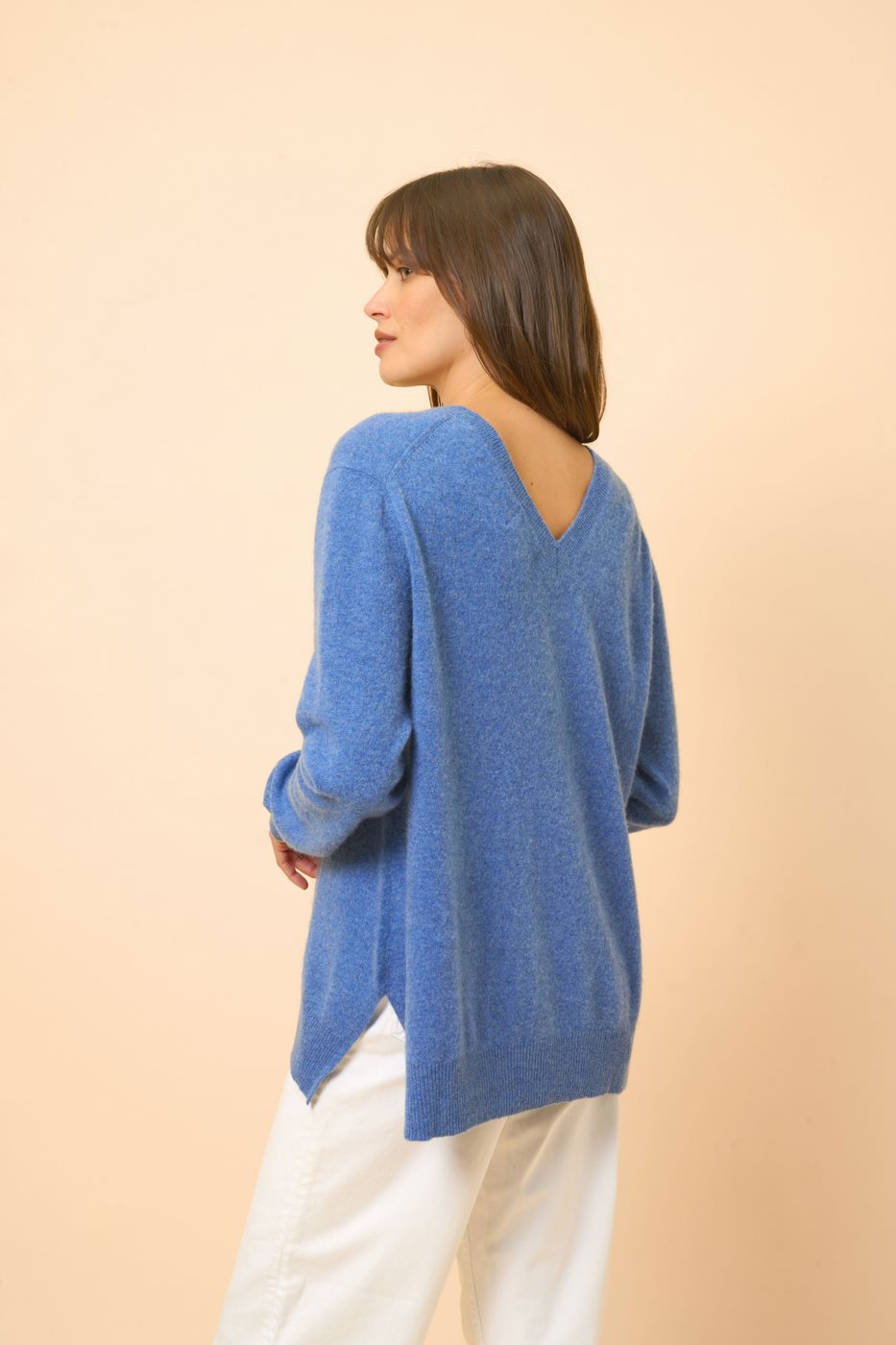 Pull Col V Devant Et Dos - Opal - Bleu Denim