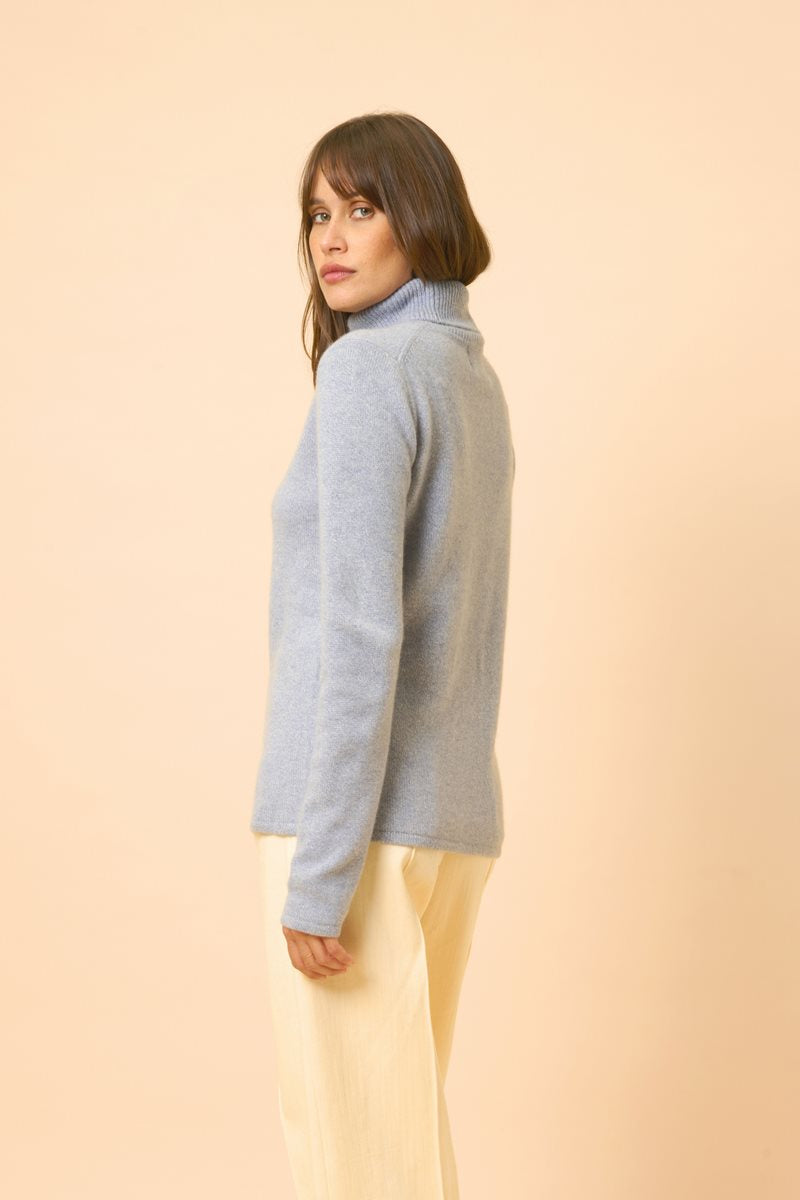 Pull Col Roulé 4 Fils - June - Bleu Ivoire