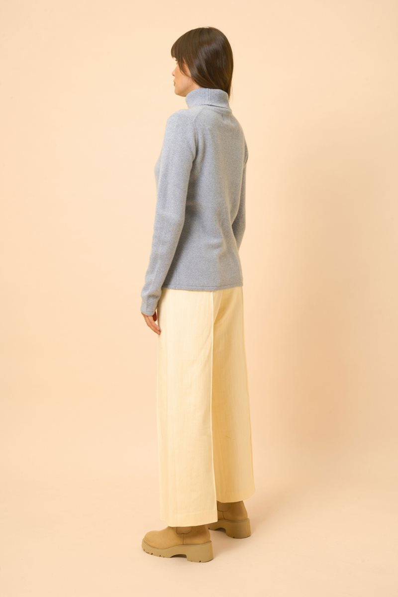 Pull Col Roulé 4 Fils - June - Bleu Ivoire