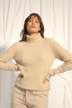 Pull Col Roulé 4 Fils - June - Beige